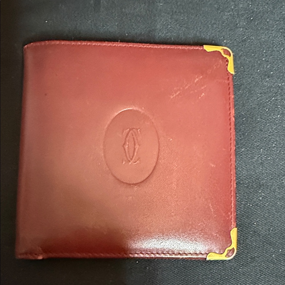 Cartier Burgundy Leather Wallet with Gold Details
